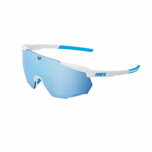 LENTES CICLISMO 100% RACETRAP 3.0 - MOVISTAR TEAM WHITE - HIPER BLUE MULTILAYER MIRROR LENS